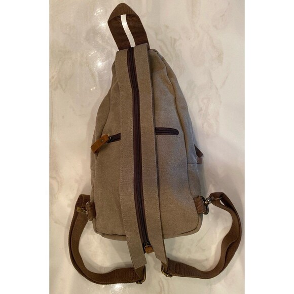 KL928 Canvas & Leather Bag Sling Crossbody Backpack Purse Multi compartment - Picture 5 of 12